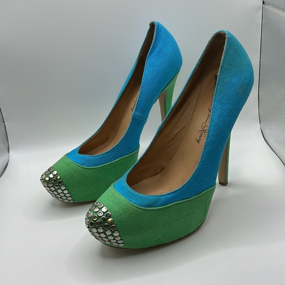 Penny Loves Kenny High Heels Stilettos Pumps Shoes Green Blue Womens 7.5 M - Picture 2 of 16